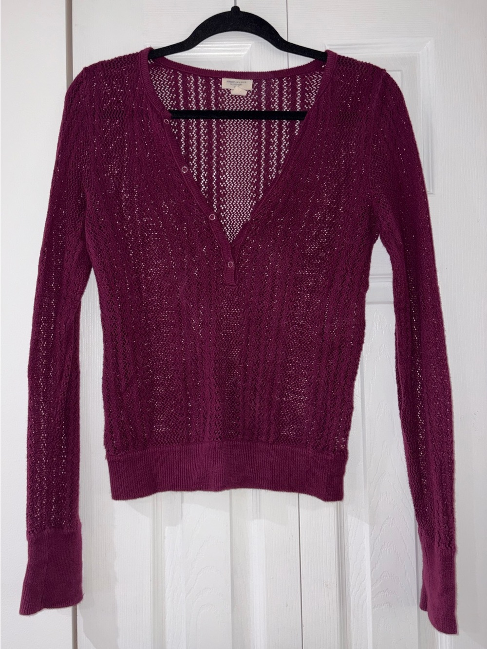 Vintage American Eagle Sheer Long Sleeve Open Knit Top Size Small
